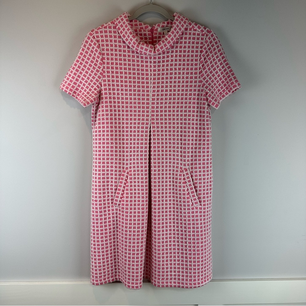 Tyler Boe Pink White Funnel Neck Square Print Vintage Inspired Mini Dress Small